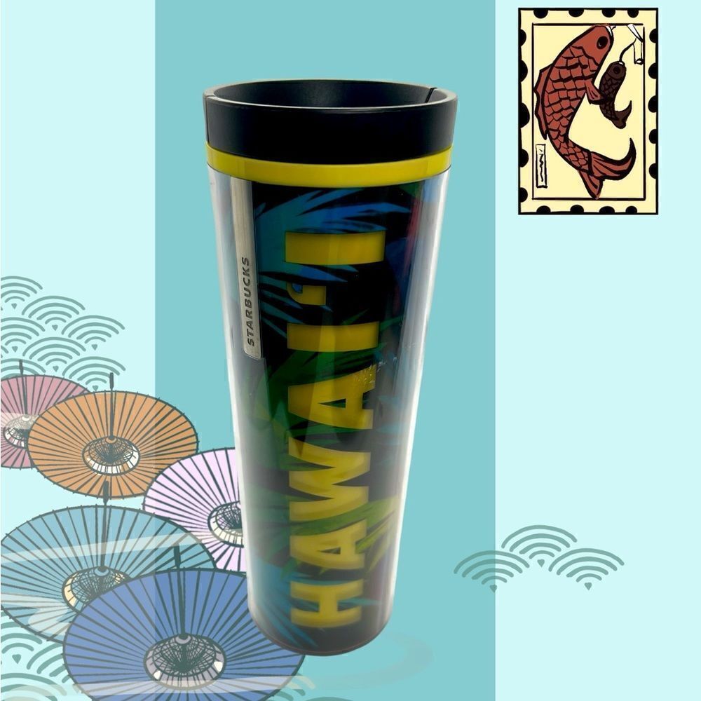 Starbucks 2013 HAWAII Green Blue Palms Plastic Travel Plastic Tumbler 16 OZ